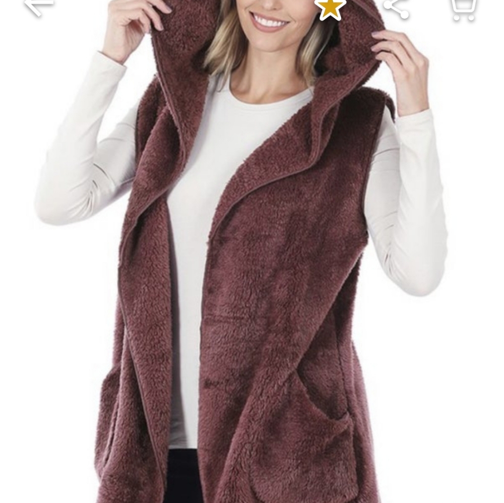 Eggplant Zenana Teddy Bear Vest Medium